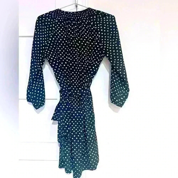 Maeve Anthropologie Navy White Polka Dot Long Sleeve Wrap Dress- Size Small- EUC - Picture 4 of 5